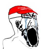 angry bloodshot_eyes cap clothes crying distorted donald_trump glasses hat maga open_mouth soyjak stubble variant:cryboy_soyjak // 740x740 // 75.3KB