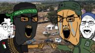 angry balaclava beanie bullet car crying ethan_klein h3h3_productions hamas hasan_piker headband helmet idf israel israel_vs_palestine mask massacre meta:dailyjak middle_east october_7 palestine pointing shoulder_pad star_of_david terrorist tree uniform variant:chudjak variant:ethanjak variant:hasanjak you're_the_same youtuber zipper // 1280x720 // 1.0MB