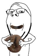 beard eating glasses holding_object nose poop smile stubble subvariant:wholesome_soyjak variant:gapejak wholesome // 676x1021 // 175.5KB