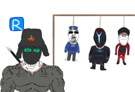 belt belt_buckle black black_boots black_gloves blue_gloves blue_hat blue_shirt bulletproof_vest clothes communism dark_boots dark_gloves dark_hat dark_helmet dead death_squad gas_mask glasses gray_pants green_glasses hammer_and_sickle hat helmet helmet_strap mask masked meta:game nanotrasen power_armor red red_lines red_pants red_shirt red_star revolution revolutionary rope ropes soviet_union space_station_13 space_station_14 spear ss14 star stick subvariant:muscular_chud subvariant:wholesome_soyjak tongue tongue_out ushanka ussr_star variant:a24_slowburn_soyjak variant:bernd variant:chudjak variant:gapejak vest white white_background white_boots white_skin winter_coat wood yellow_lines // 2195x1500 // 636.3KB