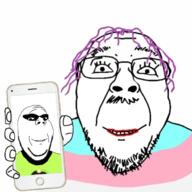 flag:transgender_pride_flag forced_burger_or_something glasses holding_object incredible_fatty incrediblegassy phone smile tranny variant:bernd variant:gapejak // 702x702 // 326.1KB