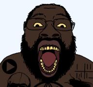 beard big_lips big_nose black_skin death_grips glasses mc_ride messy_hair meta:tagme nigger occult open_mouth shirtless soyjak tattoo tongue transparent_background variant:bernd yellow_sclera yellow_teeth // 1200x1125 // 113.7KB