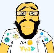 beard bulgaria calm cyrillic_text i_love smile soyjak subvariant:science_lover t_shirt ucha_se uchase variant:markiplier_soyjak yellow yellow_skin // 800x789 // 150.4KB