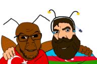 2soyjaks antenna azerbaijan beard blue_eyes brown_skin cockroach flag flag:azerbaijan flag:turkiye friendship glasses smile soyjak stubble turkiye turkroach variant:cobson white_skin // 5436x3638 // 2.6MB
