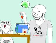animal arm castle cat cat_ear chair clothes cryfish crying ear fish fish_tank fork glasses hand holding_knife holding_object i_love knife large_eyebrows mind_control multiple_soyjaks murder open_mouth plate scared smile smug snout soyjak stretched_mouth stubble subvariant:impish_meowjak subvariant:soyak_(concerned) table tail text tongue toxoplasmosis tshirt variant:impish_soyak_ears variant:soyak whisker // 1300x1000 // 260.4KB