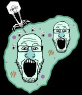 bacteriophage cell glasses green multiple_soyjaks objectsoy open_mouth science soyjak stretched_mouth stubble variant:markiplier_soyjak virus // 767x883 // 114.7KB