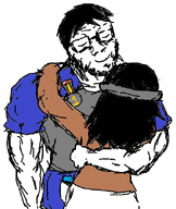 badge beard black_hair eyes_closed female glasses hair hugging jake ms_paint muscles nintendo nintendo_switch smile variant:soyak variant:soytan video_game // 535x634 // 62.3KB