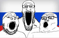 3soyjaks country flag glasses open_mouth russia soyjak stretched_mouth stubble trend:soyjak_trio variant:gapejak variant:markiplier_soyjak variant:tony_soprano_soyjak // 1332x850 // 133.0KB
