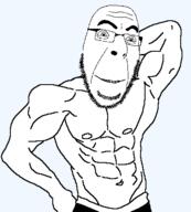 arm buff closed_mouth glasses happy shirtless smile soyjak stubble variant:cobson // 406x451 // 40.6KB