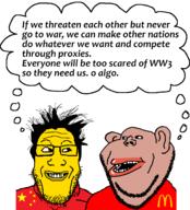 amerimutt bubble china china_flag flag geopolitics glasses politics subvariant:impish_amerimutt text thinking toss united_states variant:impish_soyak_ears variant:markiplier_soyjak white_background // 1421x1567 // 286.8KB