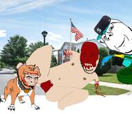 3soyjaks angry animal blood cap castration closed_mouth clothes dog full_body funky_town gore hat open_mouth pitbull smile soyjak stubble subvariant:wholesome_soyjak variant:cobson variant:gapejak variant:impish_soyak_ears // 5000x4321 // 6.9MB