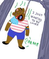ack amerimutt black_skin bloodshot_eyes brap ear fart fat flag:lgbt_pride_flag flag:minor_attracted_person flag:pakistan flag:transgender_pride_flag flag:united_states glasses hanging male_pattern_baldness meta:nas nas:amerimutt open_mouth shoe stink_lines teeth text tree variant:bernd // 500x600 // 131.3KB