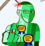 autism autistic award blood brain_damage brain_spiked emerald_(namefag) meta:namefags middle_finger namefags old_pickaxe puzzle_piece shitpost spew subvariant:soyak_(smug) variant:soyak // 548x557 // 197.9KB