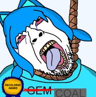 ack animal artist:crimsonvoidhydra1488 award bloodshot_eyes blue_hair cat cat_ear catgirl crying dead ear female gemcord gemma gempass grey_shirt hanging open_mouth rope shemmy shemmycuck tama_is_goonslop text transparent_background variant:bernd // 768x777 // 41.4KB