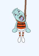 ack arm artist:juaco bloodshot_eyes cartoon clothes crying dandy's_world eyebrows finn_(dandy's_world) fish_bowl hanging leg life_jacket light_blue_skin open_mouth rope suicide variant:bernd // 1400x2000 // 103.5KB