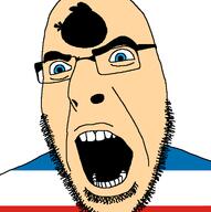 angry angry_birds big_bird_cock blue_eyes crimea glasses hair looking_to_the_left open_mouth soyjak stubble teeth thick_eyebrows variant:cobson white_skin // 716x719 // 18.6KB