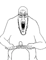 arm blart glasses open_mouth riding scooter soyjak stretched_chin stretched_mouth stubble variant:blartjak // 876x1126 // 85.7KB