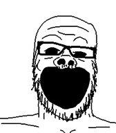 black_eyes creepy forehead_lines glasses horror nose open_mouth scary soulless stubble variant:a24_slowburn_soyjak // 454x520 // 5.1KB