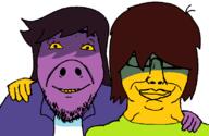 bully chud_troon_alliance deltarune friendship hair_over_eyes hugging human jacket kris_(deltarune) looking_at_you monster no_more_brother_wars purple_skin smile subvariant:chudjak_front susie_(deltarune) variant:bernd variant:chudjak video_game white_background yellow_eyes yellow_skin // 834x541 // 27.4KB