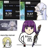 anime brimstone button closed_eyes crying elf frieren hair kys lightning low_tier_god millions_must_die purple_eyes purple_hair smile stick subvariant:chudjak_front variant:chudjak variant:soyak yellow_hair // 948x948 // 101.1KB