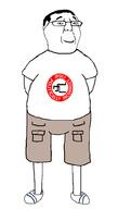 cargo_shorts clothes full_body glasses hair neck nose open_mouth pol_(4chan) red shaved smile sock soyjak swastika teeth tshirt variant:chudjak // 580x1020 // 70.7KB