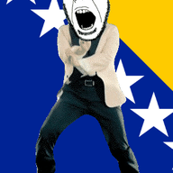 angry animated bosnia country dance flag flag:bosnia_and_herzegovina full_body gangnam_style glasses irl open_mouth soyjak star stubble variant:cobson // 300x460 // 500.9KB
