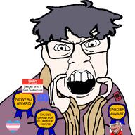 award awards discord glasses grey_hair hair hands_on_face hello_my_name_is_(sticker) jaeger mcdonalds open_mouth phoneposter purple_shirt red_shirt subvariant:impish_amerimutt sweater teeth transheart variant:feraljak variant:impish_soyak_ears webxplus white_skin // 1025x1025 // 68.3KB