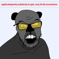 alternate animal bear ear glasses grey_skin mustache open_mouth soot soot_colors soyjak soyjak_party stubble text variant:feraljak // 1500x1500 // 99.2KB