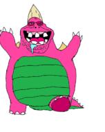 bad_teeth barney dinosaur drool fakemon full_body glasses hair monster open_mouth pink_skin pokemon retard soyjak stubble subvariant:retarded_gapejak tail teeth variant:gapejak yellow_hair // 957x1212 // 67.4KB
