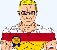 arm award blue_eyes buff christianity closed_mouth clothes eastern_orthodox eyes_like_the_o-o-cean flag flag:north_ossetia flag:russia georgia georgian_civil_war glasses hair north_ossetia orthodox_cross russia seethe soyjak subvariant:chudjak_front subvariant:muscular_chud text transparent transparent_background tshirt variant:chudjak vein yellow_hair // 1059x929 // 55.9KB