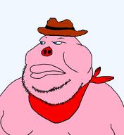angry bandana blue_eyes cowboy_hat eyes_like_the_o-o-cean facial_hair fat game_developer geoffroy_lanctôt hog indie_game_dev mcpig morbidly_obese obese pig pink_skin pizza_tower self_insert snout stubble swine variant:meximutt wrinkles // 888x966 // 23.8KB