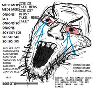 bloodshot_eyes crying glasses open_mouth redraw soyjak stubble text variant:soyak // 569x512 // 59.6KB