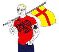 aryan blond blue_eyes closed_mouth clothes flag holding_object meta:tagme muscular_male nordic raven scandinavia scandinavian smug subvariant:muscular_chud2 t_shirt tattoo tshirt variant:chudjak white_background white_skin // 1134x1008 // 176.6KB