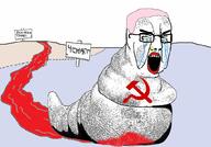 4chan angry communism crying glasses hair hammer_and_sickle leftypol open_mouth pink_hair snail soyjak tranny variant:chudjak // 1024x714 // 133.4KB