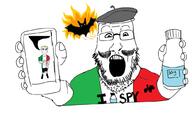 2soyjaks bat beret blue_eyes buff chud clothes fire glasses hat holding_bottle holding_object holding_phone i_love italy mustache necklace open_mouth phone redraw soy soyjak speech_bubble stubble team_fortress_2 variant:markiplier_soyjak vein yellow_hair // 1038x676 // 210.9KB