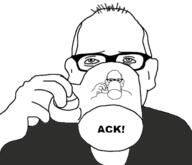 ack arm balding clothes coffee cup dilbert drinking ear glasses hand holding_object mug norwood scott_adams sipping_coffee soyjak text variant:unknown // 532x458 // 51.6KB