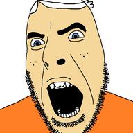 angry autism blue_eyes clothes freckles lincoln_loud nickelodeon open_mouth orange_shirt overbites soyjak stubble the_loud_house variant:cobson white_hair white_skin // 721x720 // 30.3KB