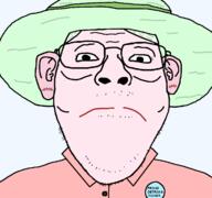 badge closed_mouth clothes crystal_cafe detrans detransitioned female femjak frown glasses hair hat pooner soyjak stubble subvariant:bridget variant:bernd variant:gapejak // 1200x1125 // 63.5KB