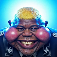 black_skin blush character:hunky looking_at_you meta:ai_generated nazi_arm_band nazi_germany nazism schutzstaffel schutzstaffel_uniform smile subvariant:fat_alicia swastika variant:alicia yellow_hair // 560x560, 6s // 1.4MB