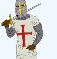 aryan blue_eyes buff christianity clothes crusade glasses glove great_helm hair holding_object holding_sword islam soyjak sword transparent_background tshirt variant:cobson vein watch weapon yellow_hair // 1834x1910 // 97.9KB