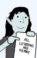 adventure_time blue_skin cartoon cartoon_network closed_mouth clothes ear fact fangs female femjak hair hand holding_object lesbian long_hair marceline_abadeer paper pointing pointy_ears sign smile soyjak subvariant:female_cobson text variant:cobson // 962x1500 // 34.1KB