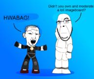 2soyjaks arm balding blue_background closed_mouth clothes ear eyebrows frown full_body glasses hair hand kolyma kolymanet logo neutral open_mouth raised_eyebrow skydoesminecraft soyjak stubble teeth text variant:cobson variant:kuzjak white_skin // 1024x865 // 414.0KB