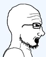 glasses looking_to_the_right open_mouth side_profile soyjak stubble transparent_background variant:soyak // 644x800 // 12.7KB