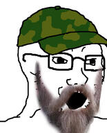 beard camo camo_hat clothes glasses hat no_background open_mouth soyjak varg_vikernes variant:soyak // 644x800 // 87.5KB