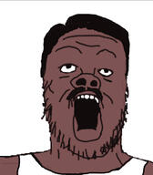 brown_skin clothes hair mustache negro nigger open_mouth soyjak stubble variant:a24_slowburn_soyjak // 640x730 // 68.2KB