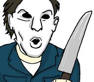 brown_hair clothes ear hair halloween_(movie) hand holding_knife holding_object knife mask michael_myers open_mouth soyjak variant:56jak white_skin // 478x417 // 20.6KB