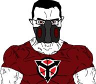 buff chud flag:helghan_empire glasses hair helghan helghan_triad helghast killzone looking_at_you male mask muscles no_mouth red_eyes red_shirt respirator soyjak triad vein // 1059x929 // 60.3KB