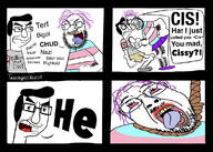 2soyjaks 4chan ack angry arm bloodshot_eyes cis clothes comic crying glasses hair hairy hanging he incel mispronounced mustache open_mouth purple_hair racism sexless soy_parody stubble text tranny variant:bernd variant:chudjak // 1125x803 // 577.8KB