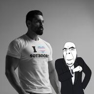 beard boorucuck clothes gray_skin muscles nas:gigachad soybooru suit text tranny transheart tshirt variant:cobson // 890x890 // 114.8KB