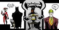 Warrior-Z(user) artist:romanian_schizo batman batman_(series) brap brapman cape capeshit clothes clown dc_comics green_hair gun harley_quinn joker shitskin subvariant:brazilmutt suit variant:meximutt // 2045x1037 // 643.2KB